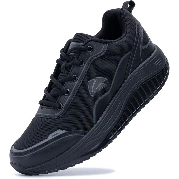 Men's Black Walking Shoes Arch Support Plantar Wide Tennis Sneakers